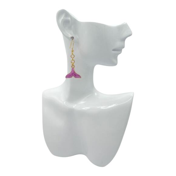 Purple Mermaid Tail Earrings Ocean Jewelry Drop Earrings Gift for Beach lover - Picture 3 of 3